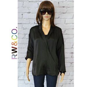 RW&Co., black long sleeves - front crossover blouse with collar